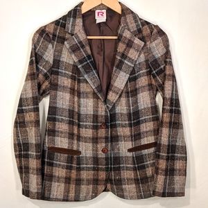 Vintage brown tartan wool blend blazer from Ricki's